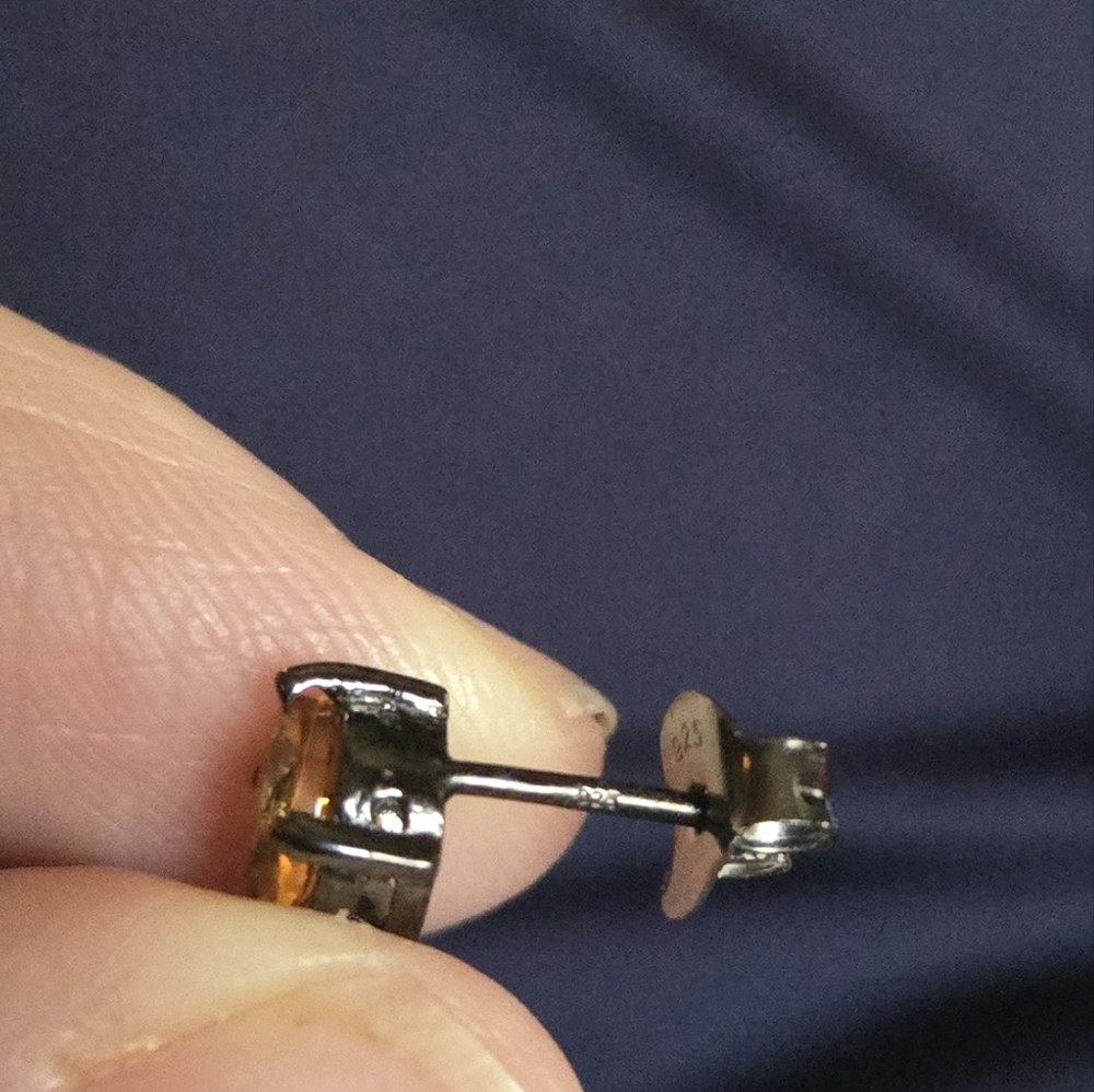 Citrine .75k Sterling & Rhodium Stud Earrings - Picture 6 of 7